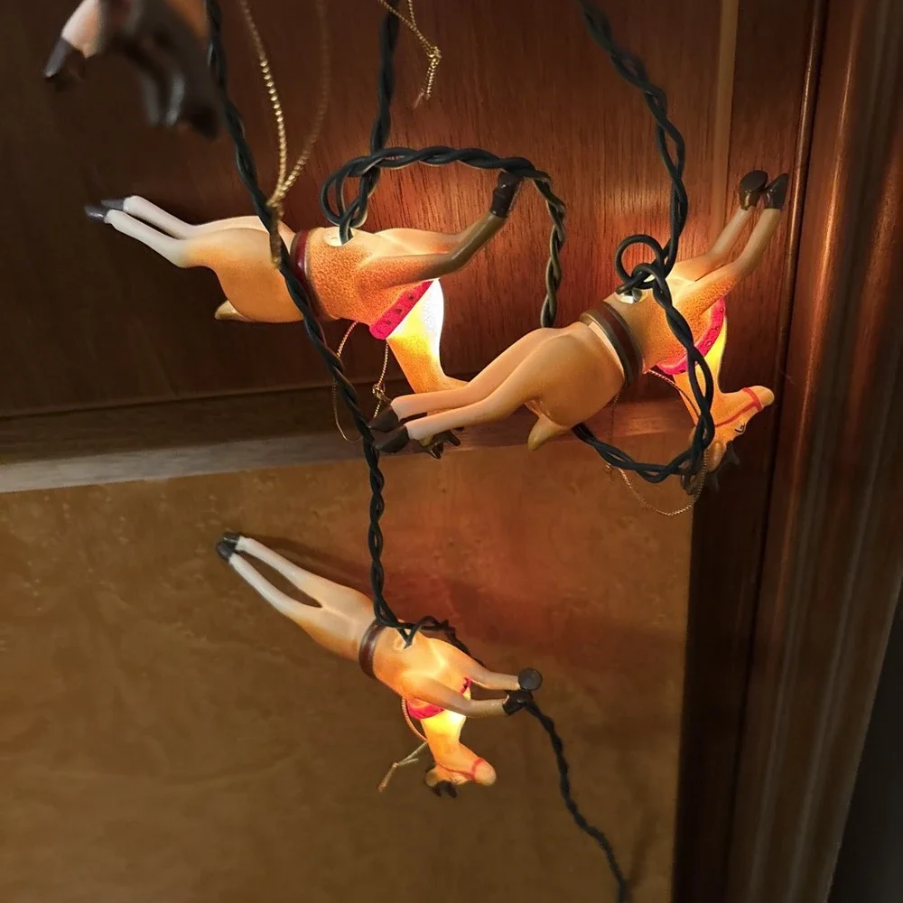 Kurt S. Adler Santa Sleigh and Reindeer Christmas Plastic String Lights with Box